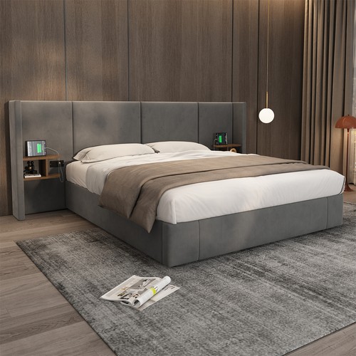 Upholstered bed frame with - bed,