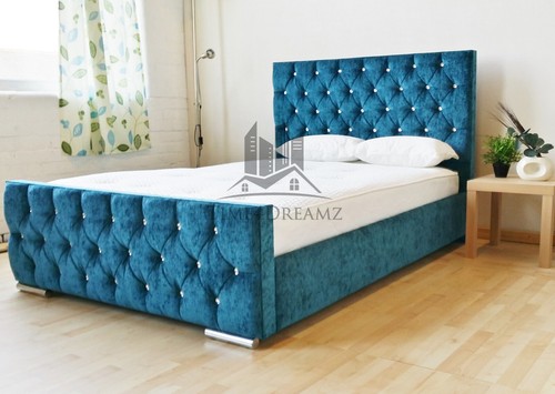 Diamond upholstered teal bed - upholstered,