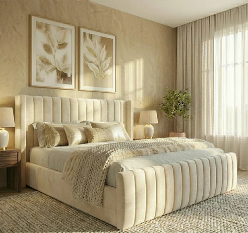Winged upholstered bed frame - bed,