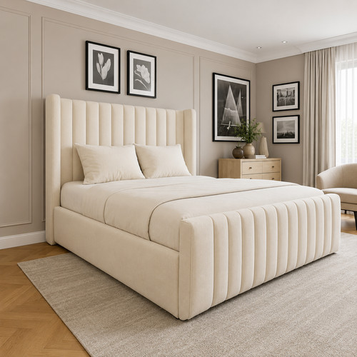 Winged panel upholstered bed - panel,