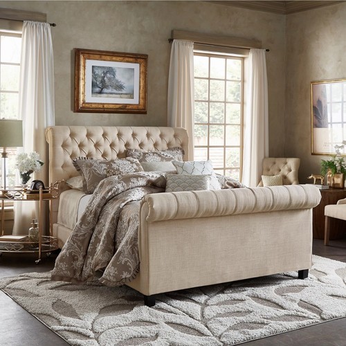 Sleigh bed scroll fabric - bed,
