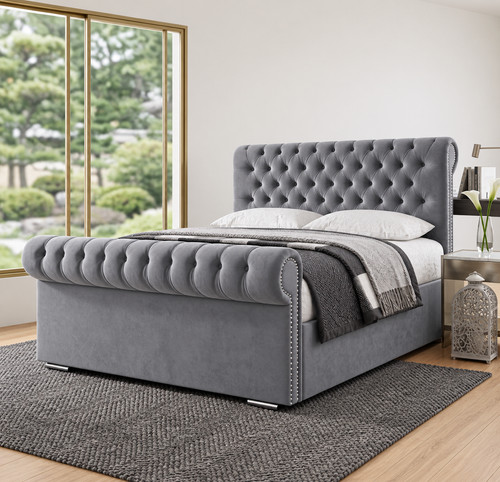 Sleigh bed frame - plush, velvet