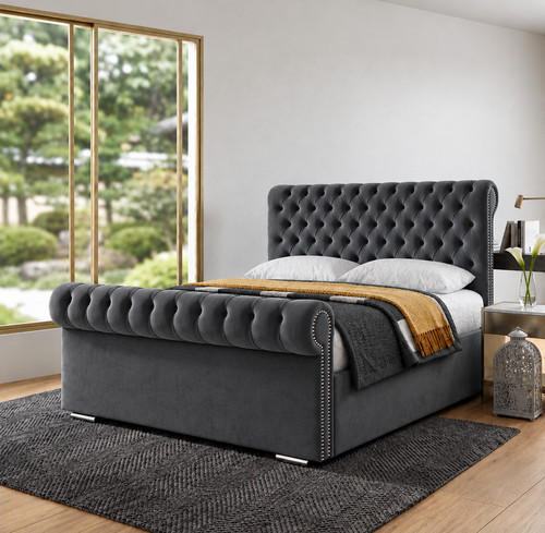Sleigh bed frame - sleigh, velvet