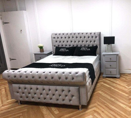Plush velvet sleigh bed - velvet,
