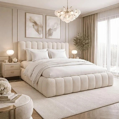 Boucle fabric bed - fabric, frame