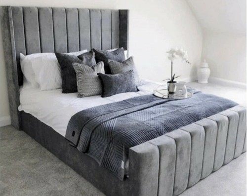 Winged plush velvet bed frame - velvet,