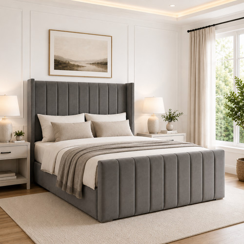 Winged panel bed frame plush - bed,